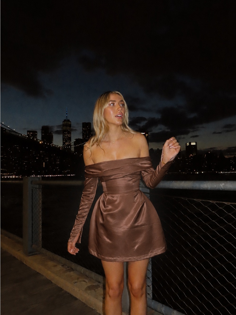 ODD MUSE 🤎 Women's Satin Bardot Mini Dress